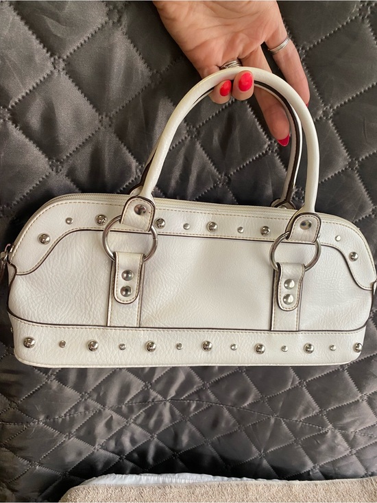 Vintage Handbags - Rare Y2K Remo Canada White Bowling Style Barrel Bag with Silver Studs